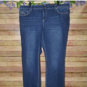 Love Indigo Straight Leg Embroidered Denim Blue Jeans Plus Size 22W Stretch